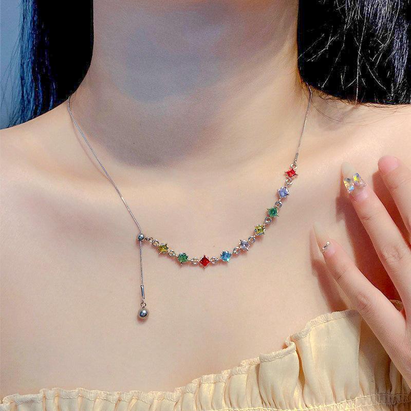 Premium Sense Can Pull Silver Butterfly Fringed Necklace Design Fashion Autumn And Winter Sweater Chain Collarbone Chain Jewelry