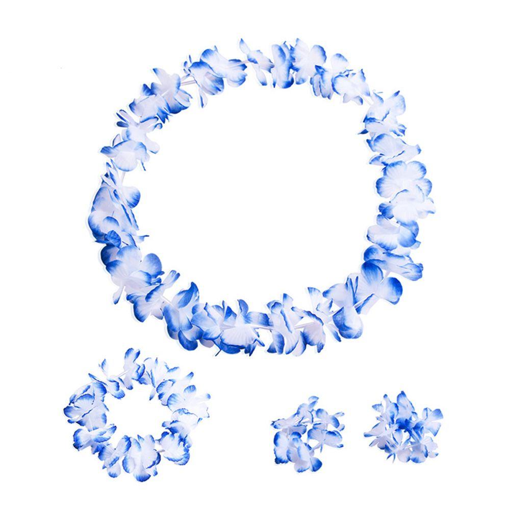 4pcs/set Hawaiian Flower Lei Hula Necklace Garland Headband Wristbands Wedding Decorations Beach Tropical Party Supplies