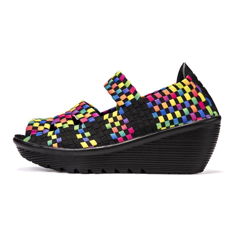 Women's Woven Sandals Summer Sloping Puffy Cake Thick Sole Cloth Fish Mouth Sports Sandals