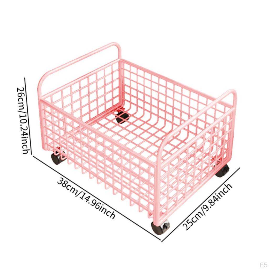 Rolling Utility Storage Basket under Desk Book Bin File Organizer with Wheels for Bookshelf Magazine