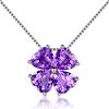 Ожерелье из серебра 925 пробы с сердцем, четырехлистным клевером, камнем февраля, аметистом, металлическим гипоаллергенным кулоном для женщин, камня дня рождения, элегантных свадебных женщин