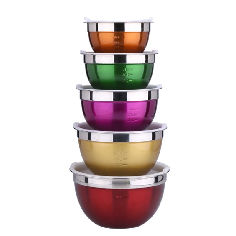 YongFa Top Quality Colorful Stainless Steel Salad Bowl Sets Stackable Deep Food Serving Bowl Mixing Bowl