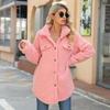 Women’s Loose Jacket Pink Plush Fleece Lapel Long Sleeve Button Coat Casual Outer Wear Fashion Girls Top Overcoat Spring Autumn Daily Street Wear