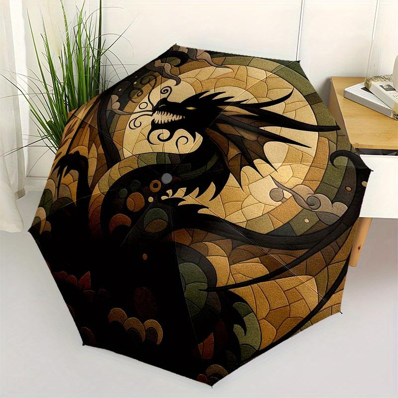 Stained Dragon Wall Art: Vibrant Circular Design for Home DecorUmbrella, Portable 3-Fold Compact Umbrella,Christmas Gift ES571