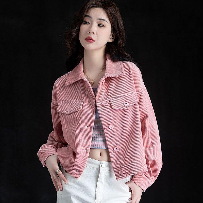 Plus-Size Plaid Jacket At All Seasons Fashion Casual Loose Thin Slim Long-Sleeved Outwear Women's All-Match Corduroy Short Coat