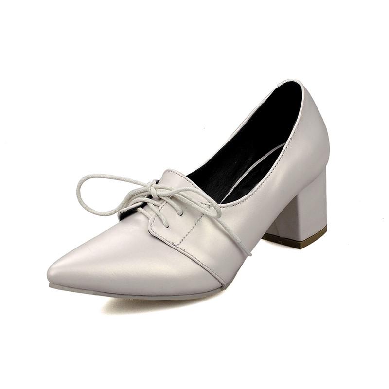 Мода 2025 ГОРЯЧИЕ Женские Туфли Лодочки с Острым Носком Кожаные На Шнуровке Женские Квадратный Высокий Каблук Zapatos Mujer Большой Размер 31-45 Черный Белый Розовый