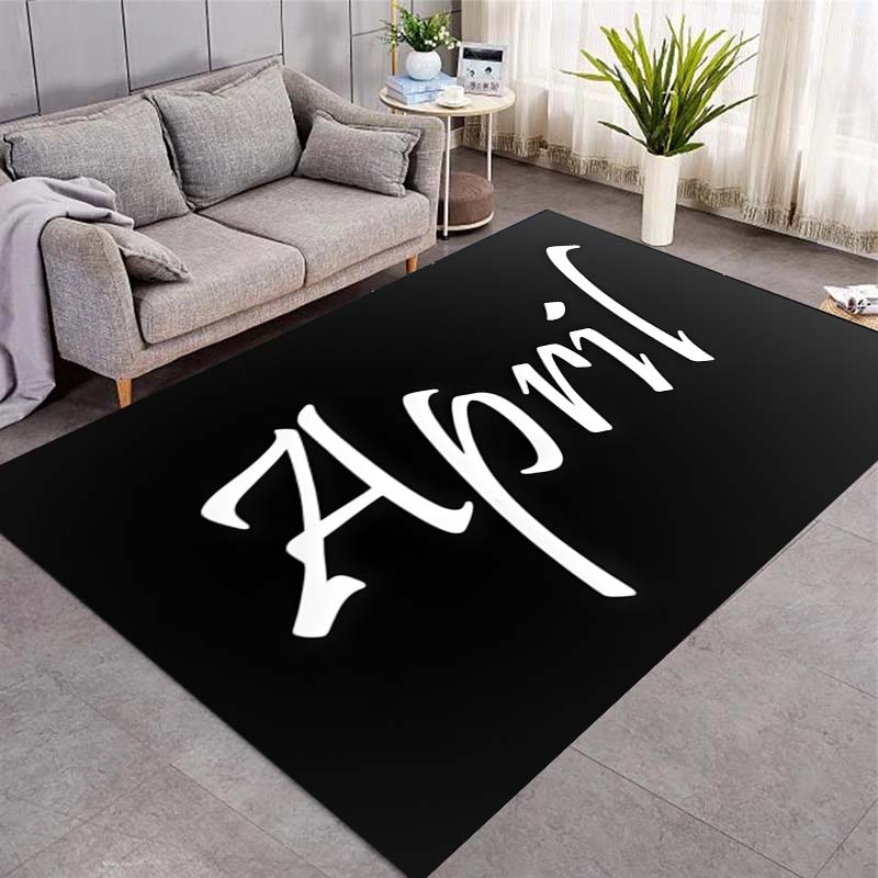 Black Background April Letter Text Print Area Rug Non‑Slip Rectangular Floor Mat Simple Modern Home Entry Decor