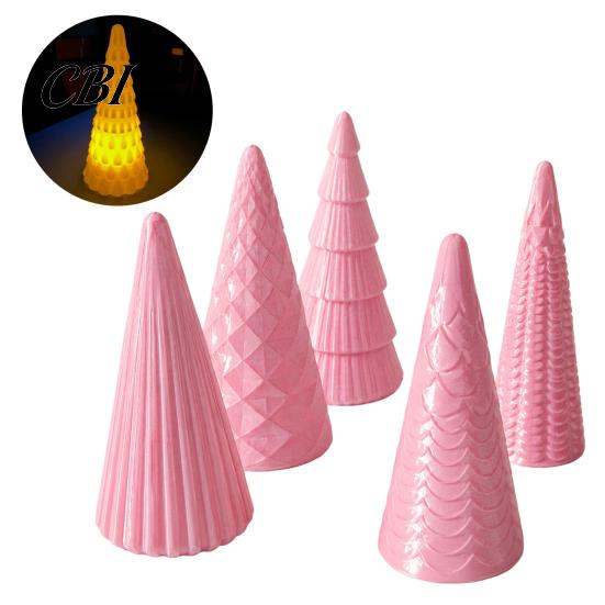 New Year Party Favors 5Pcs Illuminated Christmas Tree With/No LED Lights, Nordic Style Luminous Desktop Holiday Ornaments Tabletop Ornaments, Cone for