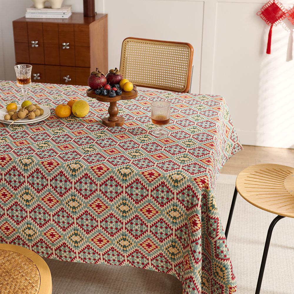 American retro cotton and linen tablecloth light luxury oil painting jacquard decorative tablecloth coffee table mat cover rectangular dining