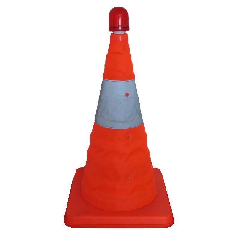 Retractable Reflective Road Cone with LED Light - Foldable & Portable Car Warning Sign