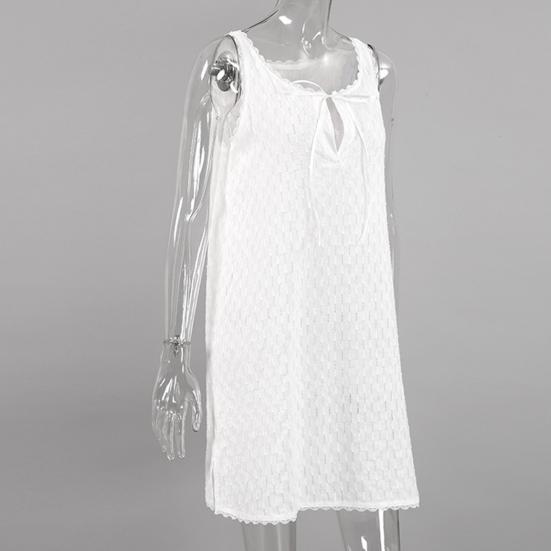 Женская ночная рубашка без рукавов, хлопковая кружевная сорочка, ночная рубашка с V-образным вырезом, на шнуровке, ажурная пижама Babydoll, летний короткий халат