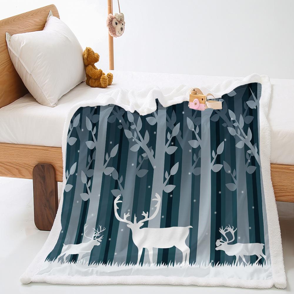 Cartoon Deer Thickened Lamb Fleece Blanket Landscape Crystal Fleece Wish Cover Blanket