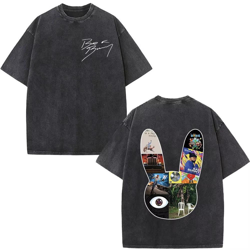 Rapper Bad Bunny T-shirt Debi Tirar Mas Fotos DTMF Album 2026 Washed Vintage T Shirt Men's Women Hip Hop Oversized Male T-shirts