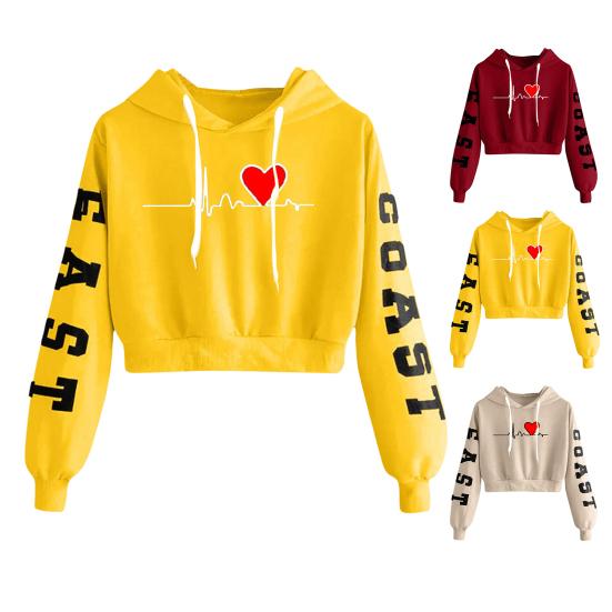 Женская толстовка с изысканным узором и длинным рукавом, ребристая манжета, ветрозащитная, дышащая, с принтом в виде сердца, женская толстовка с капюшоном для свиданий