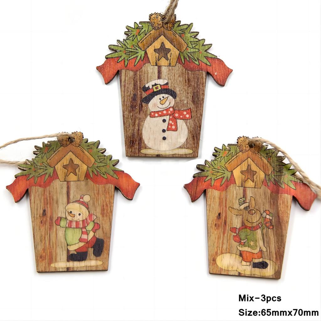Hot!Set of Mix Christmas Wooden Pendants Ornaments Creative Wood Craft Xmas Tree Ornament Christmas Party Decorations Kids Gifts