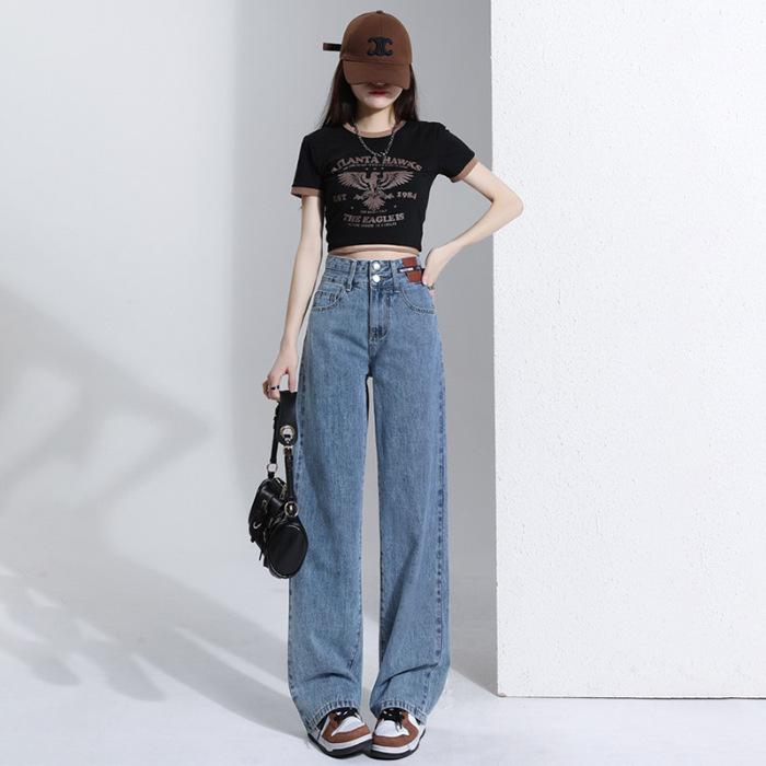 2025 Trendy Slimming High Waist Wide Leg Jeans for Women - Petite Fit, Straight Cut, Loose Pants