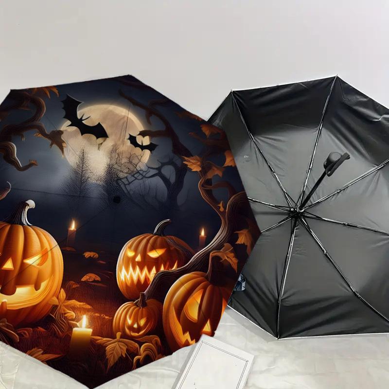 1pc Halloween Night with Jack-o'-lanterns Umbrella with Plastic Handle,Suitable for All Seasons Home Travel Outdoor UmbrellaDD1288