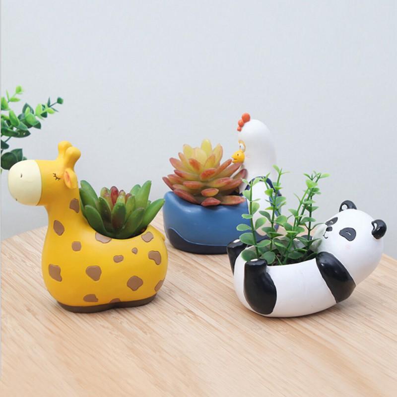Cute Animal Planters for Succulents Cactus Mini Bonsai Resin Flower Pot Fairy Garden Decorative Figurines Home Tabletop Decor