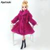Fuchsia Fashion Doll Clothes For Barbie Doll Outfitss Coat Winter Wear Clothing Doll's Dress 1/6 BJD Doll Accessories Kids Toy