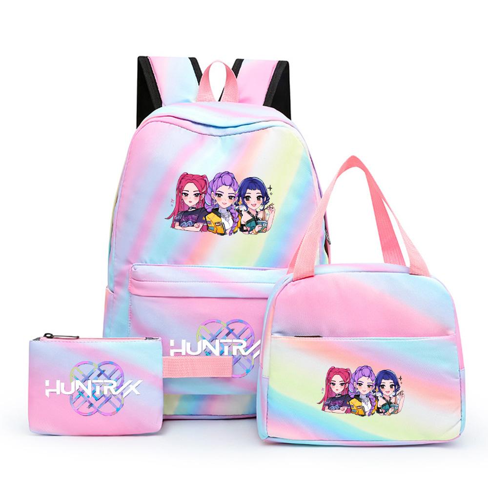 3Pcs/set Anime Cute Kpop Printed Backpack with Lunch Bag Pencil Case for Teenager Girl Boy Bookbag Large Capacity Waterproof Travel Bag Kid Gift