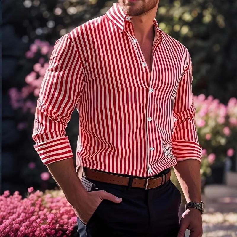 Men S Long Sleeve Striped Shirt With 3d Digital Print