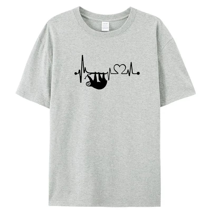 Высококачественная хлопковая футболка большого размера, мужская модная свободная летняя женская футболка с короткими рукавами, топ с принтом «Ленивец»