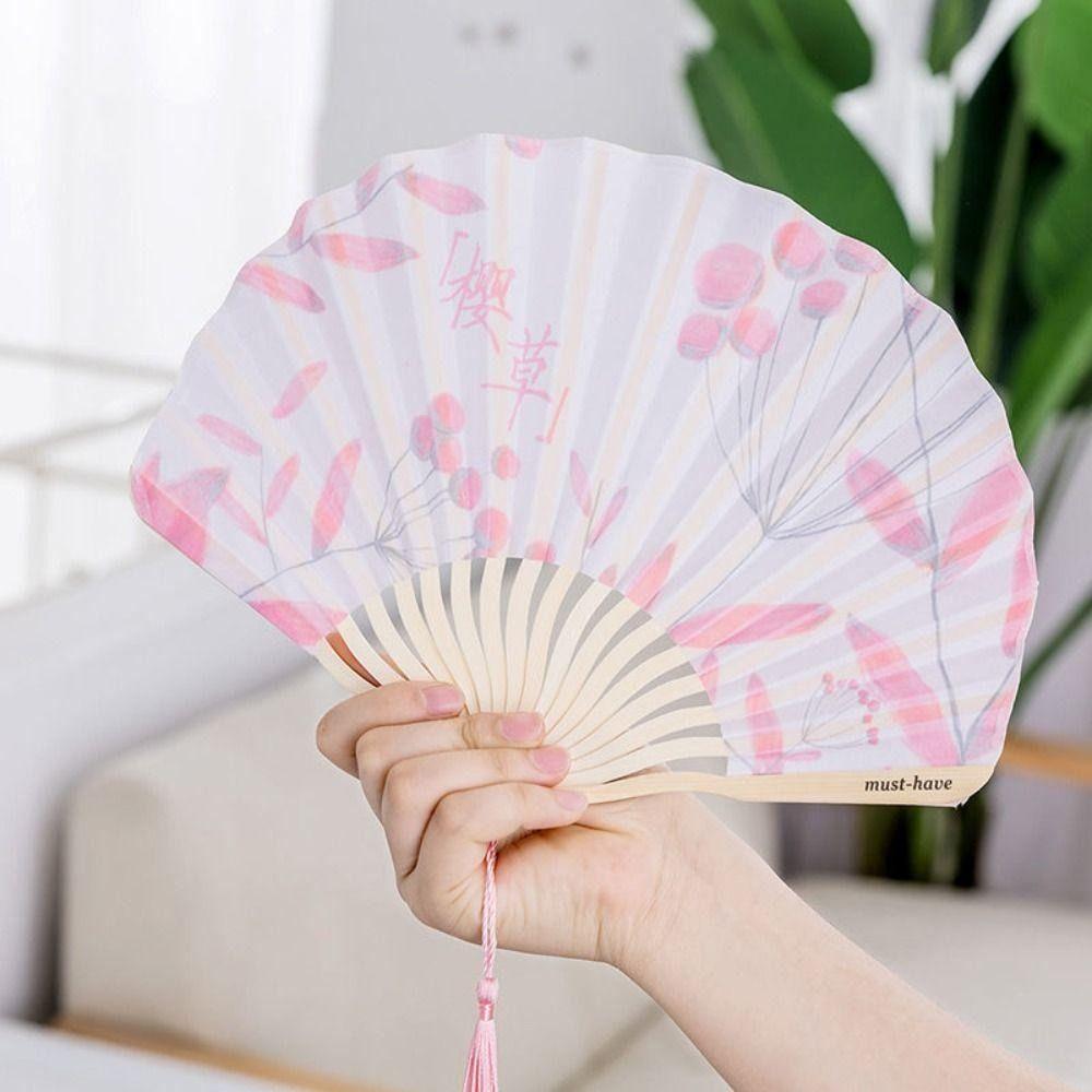 1Pcs Summer Folding Fan Dance Performance Props Silk Cloth Portable Retro Fans