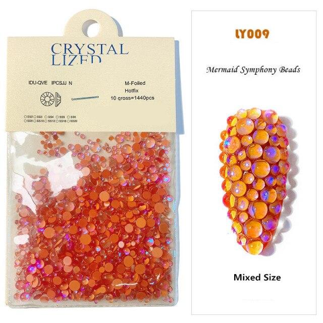 1440 шт., бусины с плоской поверхностью, стразы Авроры для ногтей, разные размеры, симфония Русалки, радужные драгоценные камни, жемчужные камни, украшения для дизайна ногтей