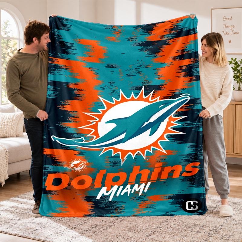 Flannel Fleece Blanket with Miami Dolphins Design, Soft Lightweight Throw for Bed Sofa Travel