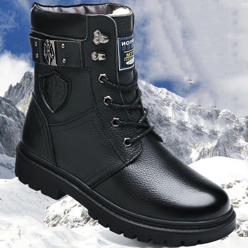 Мужские зимние ботинки из натуральной кожи с высоким берцем: Рабочие ботинки Martin из толстой коровьей кожи с бархатной подкладкой