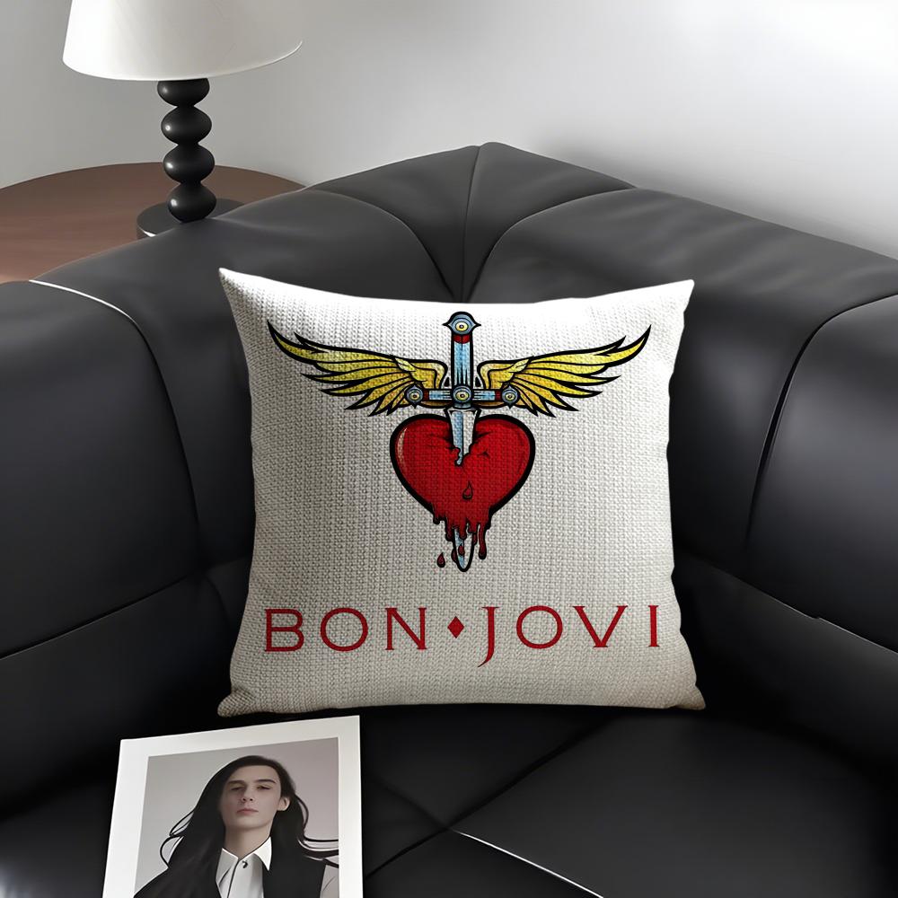 BBon JoviS Band Cushion Cover Natural Linen Organic Fabric DoubleSided Printing Sofa Home Decor Gift Pillow Case