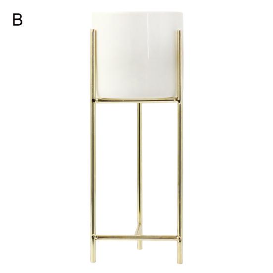 1 Set Flower Pot Stylish Iron Frame Flower Stand Elegant Ceramic Flowerpot for Home Office Room Decoration