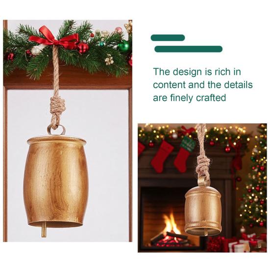 Rustic Bell Christmas Ornament Vintage Metal Decorative Bell Large Hanging Cow Bell Decoration for Mantel Table Centerpiece Winter Tree Garland Decor