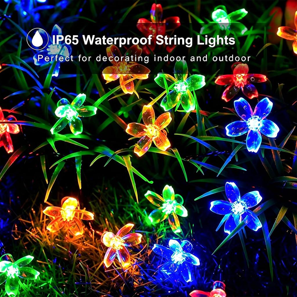 Solar String Flower Lights Outdoor 100 LED 40Ft Multi-Color Christmas Fairy Lights with 8 Lighting Modes, Waterproof Solar Lights Outdoor for Garden