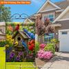 Colorful Birds Around Birdhouse Single Sided Polyester Garden Flag - Single-Sided, Polyester, Outdoor Yard Decor
