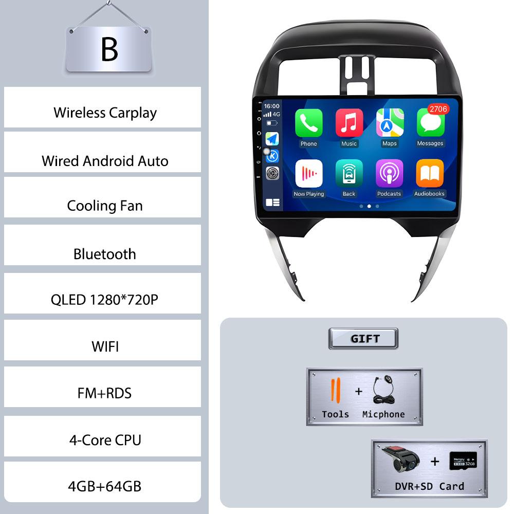 Autoradio multimédia 10 pouces Android 16 avec CarPlay sans fil, GPS, Bluetooth 4G, DSP pour Nissan Sunny 2014-2018, écran tactile IPS