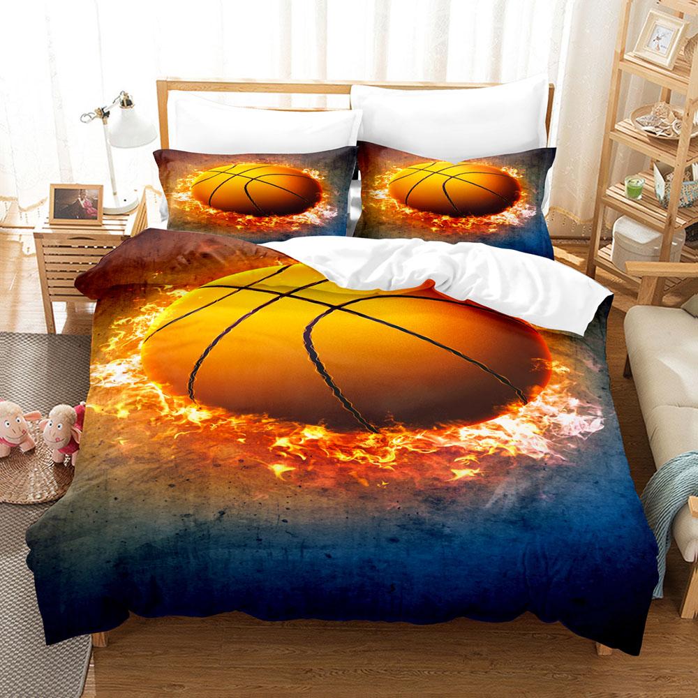 Basketball Bedding Set King Queen Ball Sport Theme Duvet Cover Set Boys Teens Basketball Fan Room Polyester Quilt Cover