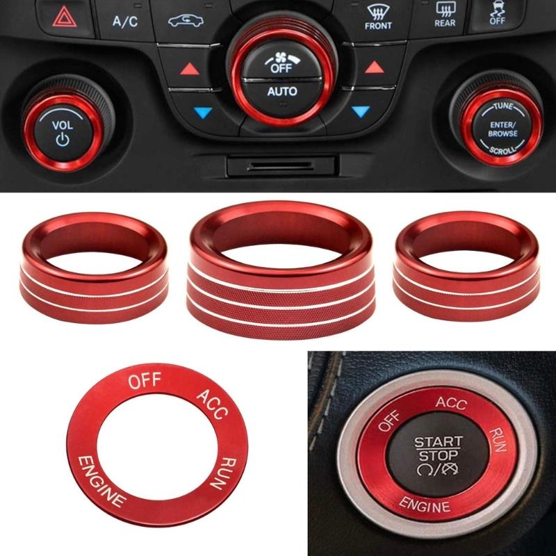 Engine Start Stop Button Switch Cover Center Console Knob Ring Radio Knob Trim