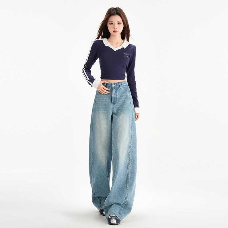 Blue Retro High Waist Wide-leg Jeans for Women In Spring Loose Lazy Relaxed Pants for Women Wide-leg Trousers for Women In Spring