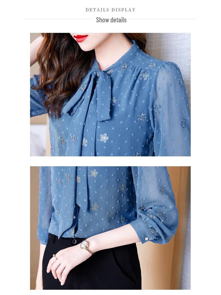 Женская шелковая рубашка с длинными рукавами и бантом из высококачественного модного шелка — коллекция весна-лето 2025
