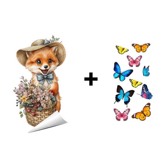 Spring Fox Window Clings Cartoon Fox Flowers Butterflies Glass Sticker Removable Cute Animal Window Decals for Home Office Shop