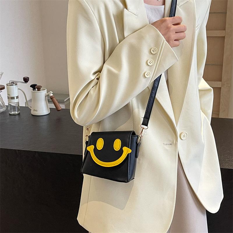 Женская сумка со смайликом из искусственной кожи, мини-сумка через плечо, контрастная цветная сумка с рисунком, женская летняя повседневная сумка