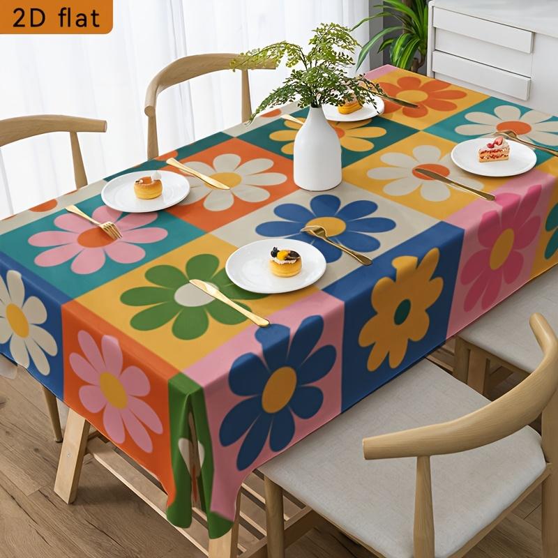 1pc, Vintage Plaid Daisy Print Tablecloth, High-quality Polyester Material, Suitable for Birthday Parties, Outdoor and Indoor Holiday Events and Festi