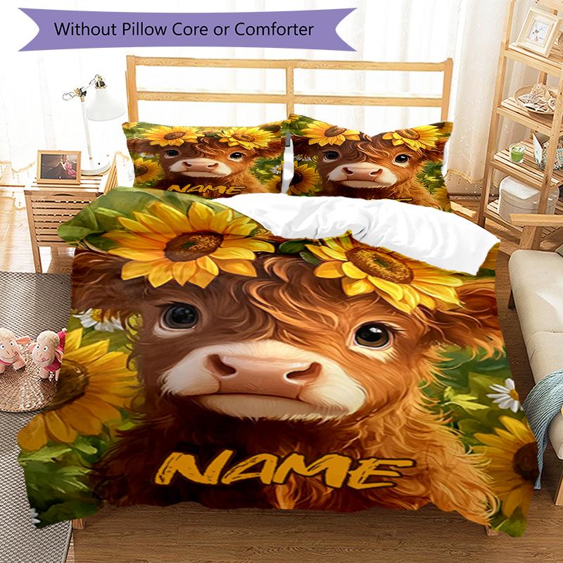 3pcs Custom Name Cow Bedding Set Duvet Cover Closure Includes 1 Duvet Cover & 2 Pillowcases, Soft and Comfortable for All Seasons.