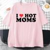 Женская футболка I Love Hot Moms в стиле хип-хоп, свободные футболки, одежда, забавные красные сердечки, с коротким рукавом, с принтом, уличная одежда