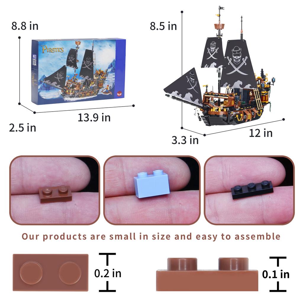 1328PCS Idea Black Ship Building Blocks Boat City DIY Bricks Toys with Figures Birthday Christmas Gift No Box