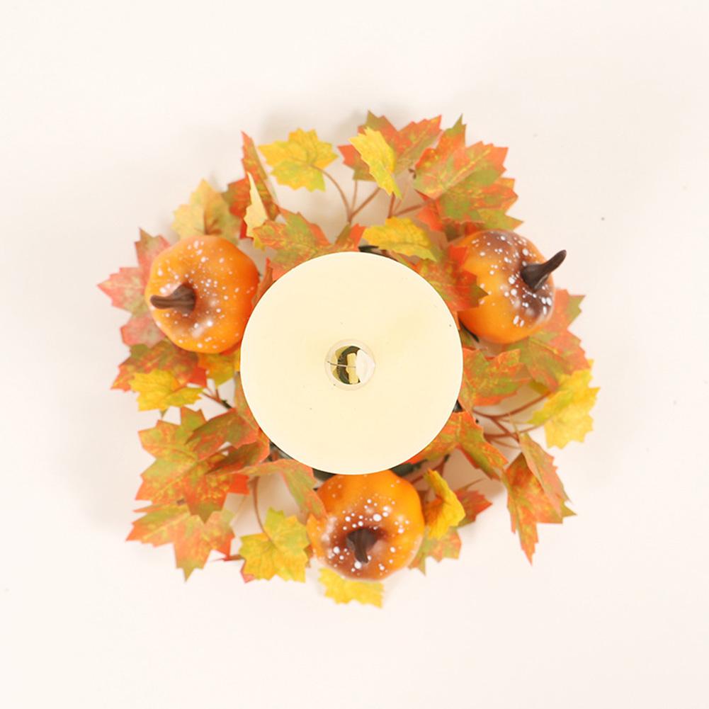 Artificial Candle Holder Rings With Maple Leaf Pumpkin Berry Lightweight Silk Fabric Artificial Garland For Thanksgiving Halloween Decoration