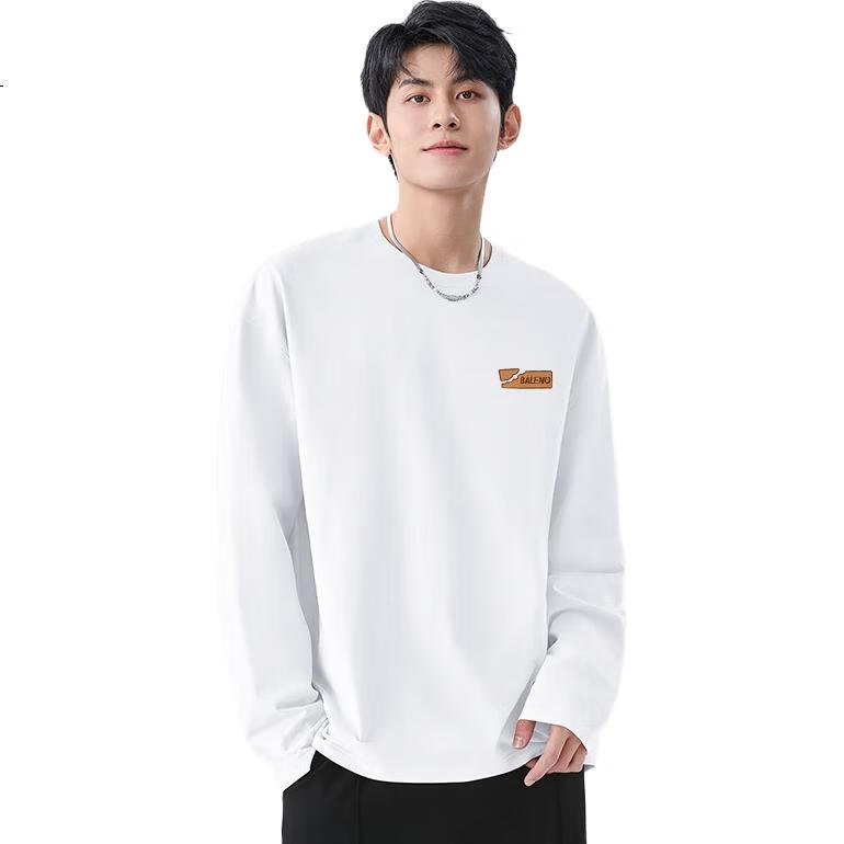Baleno Long-Sleeve T-Shirt for Men, Autumn Student Style, 220G Pure Cotton Heavyweight Breathable Loose Top, Trendy Versatile Men's Undershirt