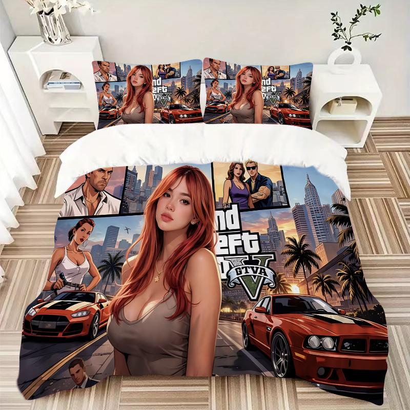Grand Theft Auto V Game Art Printed 3pcs Bedding Set Soft Microfiber 1 Duvet Cover And 2 Pillowcases Home Bedroom Decor Xmas Gift Q1256