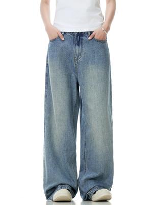 2000-е годы Плюс Размер Винтаж Стирка Прямые Джинсы Женские Летние Модные Дизайн Широкие Повседневные Брюки Американские Свободные Джинсовые Брюки С Низкой Талией